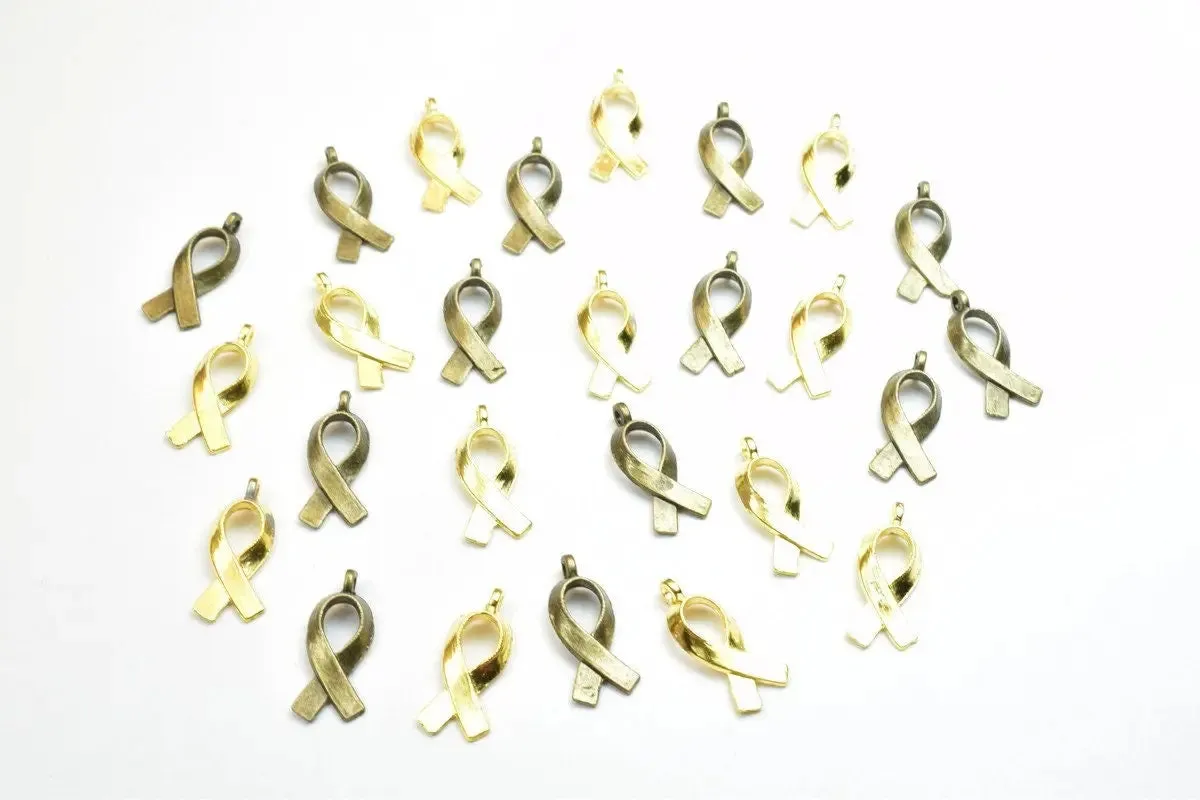 12 PCs Breast Cancer Charm Pendant Bead Antique Green/Gold Size 13x7mm Decorative Design Metal Beads 1mm JumpRing Opening for Jewelry Making