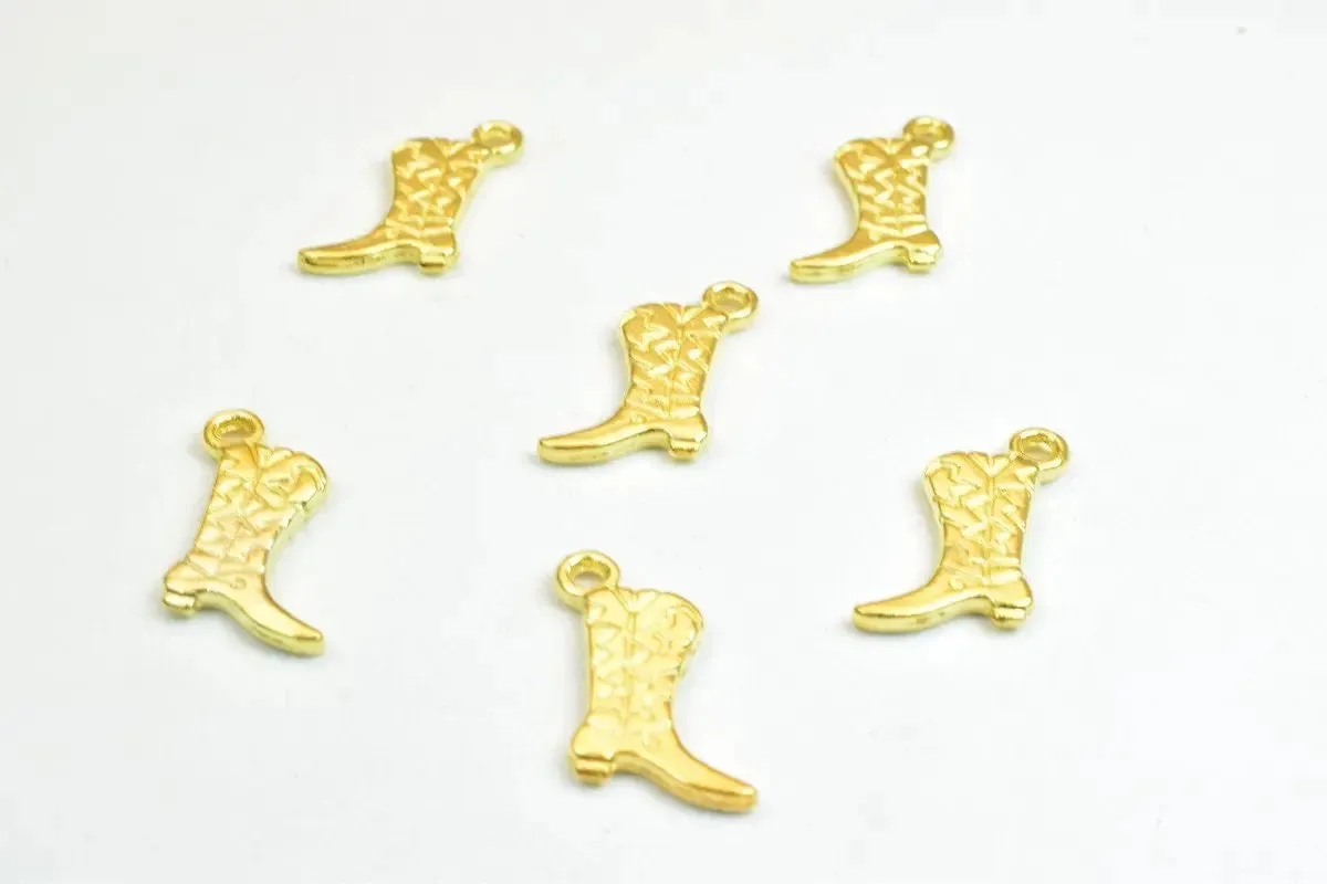 12 PCs Cowboy Boot Shoe Charm Pendant Bead Gold/SIlver Size 17x10mm Decorative Design Metal Beads 1.5mm JumpRing Opening for Jewelry Making