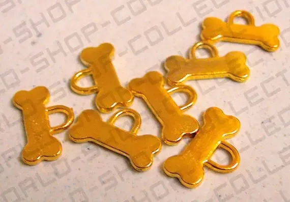 14 PCs Dog Bone Charm Pendant Beads Antique Green/Gold Size 10x16mm Decorative Design Metal Beads 3mm JumpRing Opening for Jewelry Making