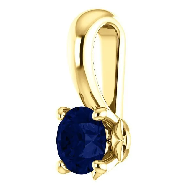 14KT GOLD 0.30 CT ROUND BLUE SAPPHIRE SOLITAIRE PENDANT