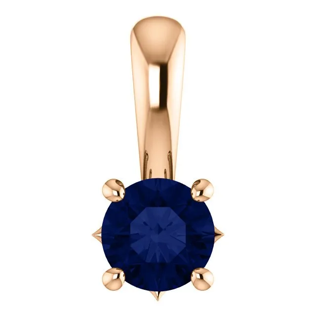 14KT GOLD 0.30 CT ROUND BLUE SAPPHIRE SOLITAIRE PENDANT