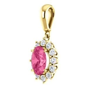 14KT GOLD 1.35 CT PINK TOURMALINE & 1/3 CTW DIAMOND HALO PENDANT