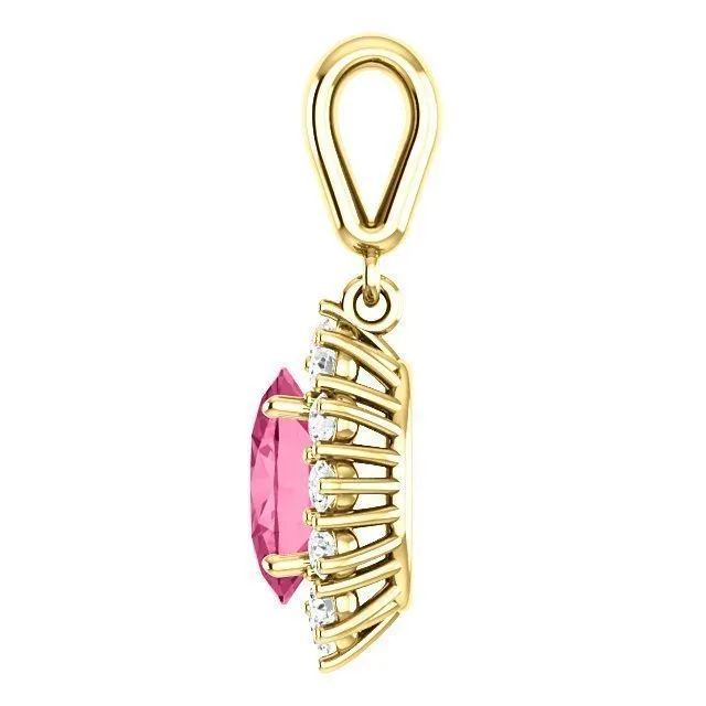 14KT GOLD 1.35 CT PINK TOURMALINE & 1/3 CTW DIAMOND HALO PENDANT