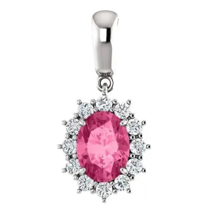 14KT GOLD 1.35 CT PINK TOURMALINE & 1/3 CTW DIAMOND HALO PENDANT