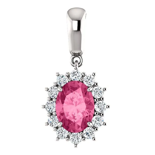 14KT GOLD 1.35 CT PINK TOURMALINE & 1/3 CTW DIAMOND HALO PENDANT