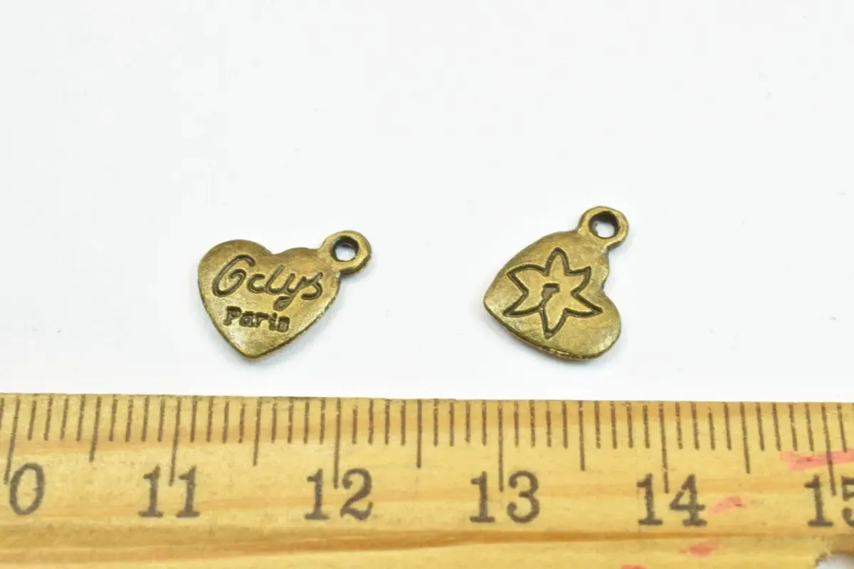 16 PCs Paris Alloy Heart Charm Beads Bronze/Gold/Silver Size 9x12mm Decorative Design Metal Beads 1mm JumpRing Opening for Jewelry Making