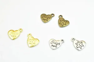 16 PCs Paris Alloy Heart Charm Beads Bronze/Gold/Silver Size 9x12mm Decorative Design Metal Beads 1mm JumpRing Opening for Jewelry Making