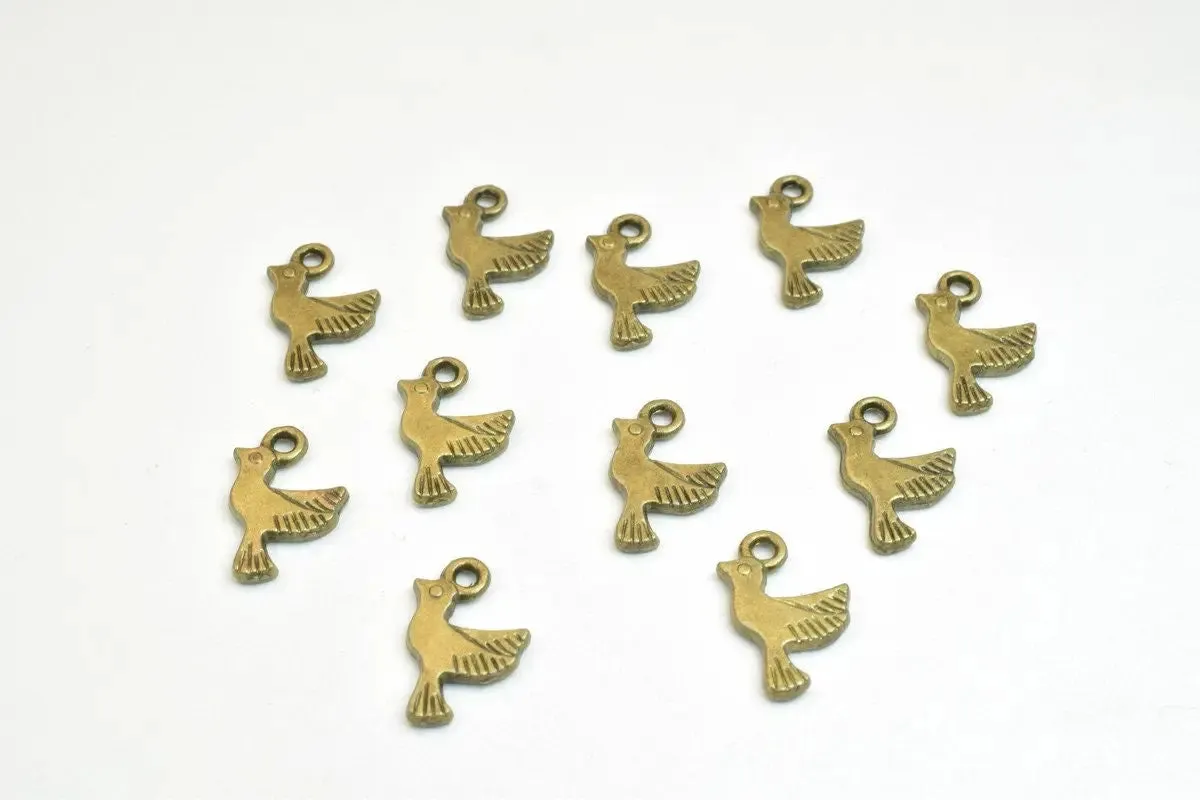 18 PCs Bird Charm Antique Green Alloy Size 14.5x9mm Thickness 1.5mm Jump Ring 1.5mm Decorative Design Jewelry Making