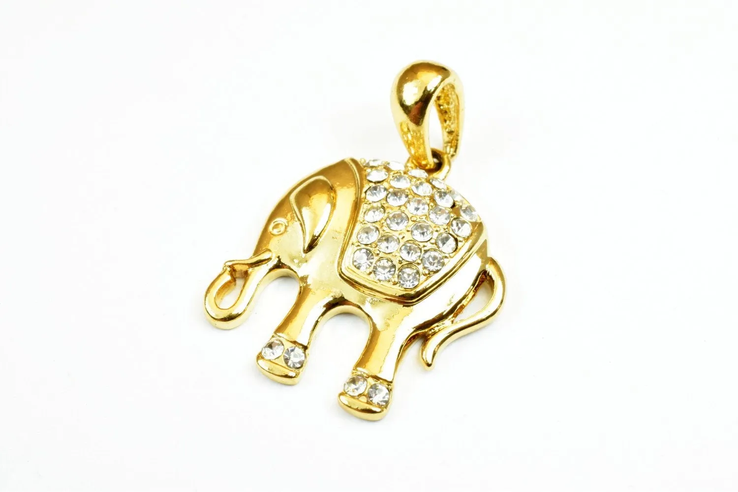 18K as Gold Filled* Elephant Pendant Charm Size 28x23.5mm With CZ Cubic Zirconia Stone as Gold Filled* Pendant For Jewelry Making GP138