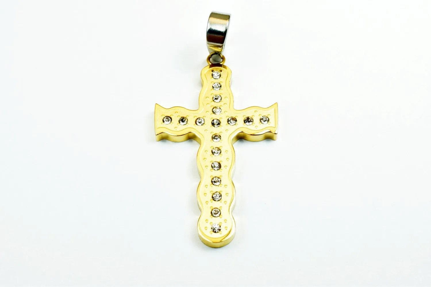 18K Gold Filled Cross Stainless Steel Pendants Cubic Zirconia Size 44x25mm, Christian Religious Charm Communion Baptism For Jewelry Making