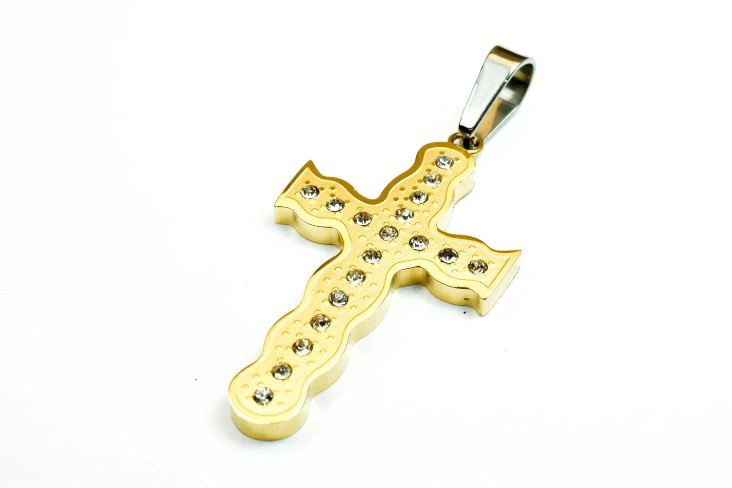 18K Gold Filled Cross Stainless Steel Pendants Cubic Zirconia Size 44x25mm, Christian Religious Charm Communion Baptism For Jewelry Making