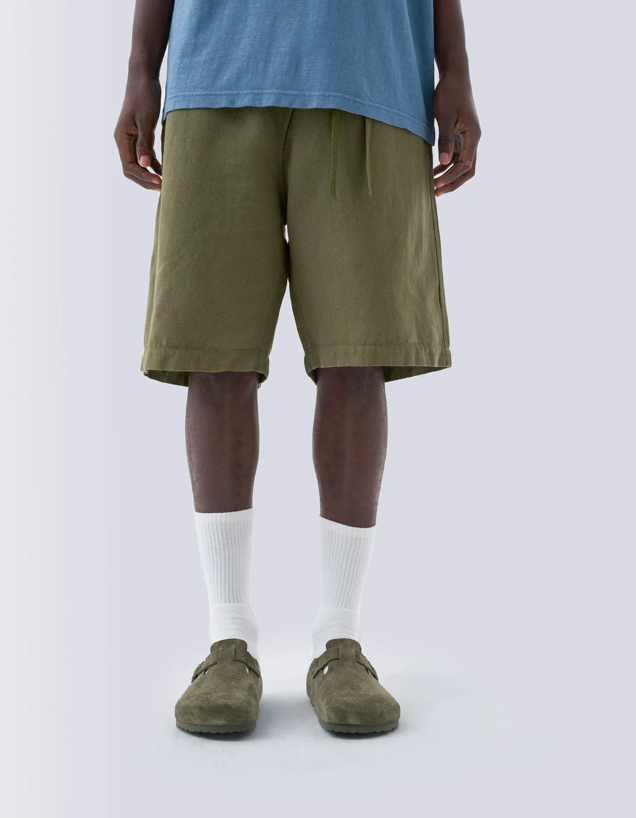 5007 Hemp Asym Loose Track Shorts Olive OG-107F