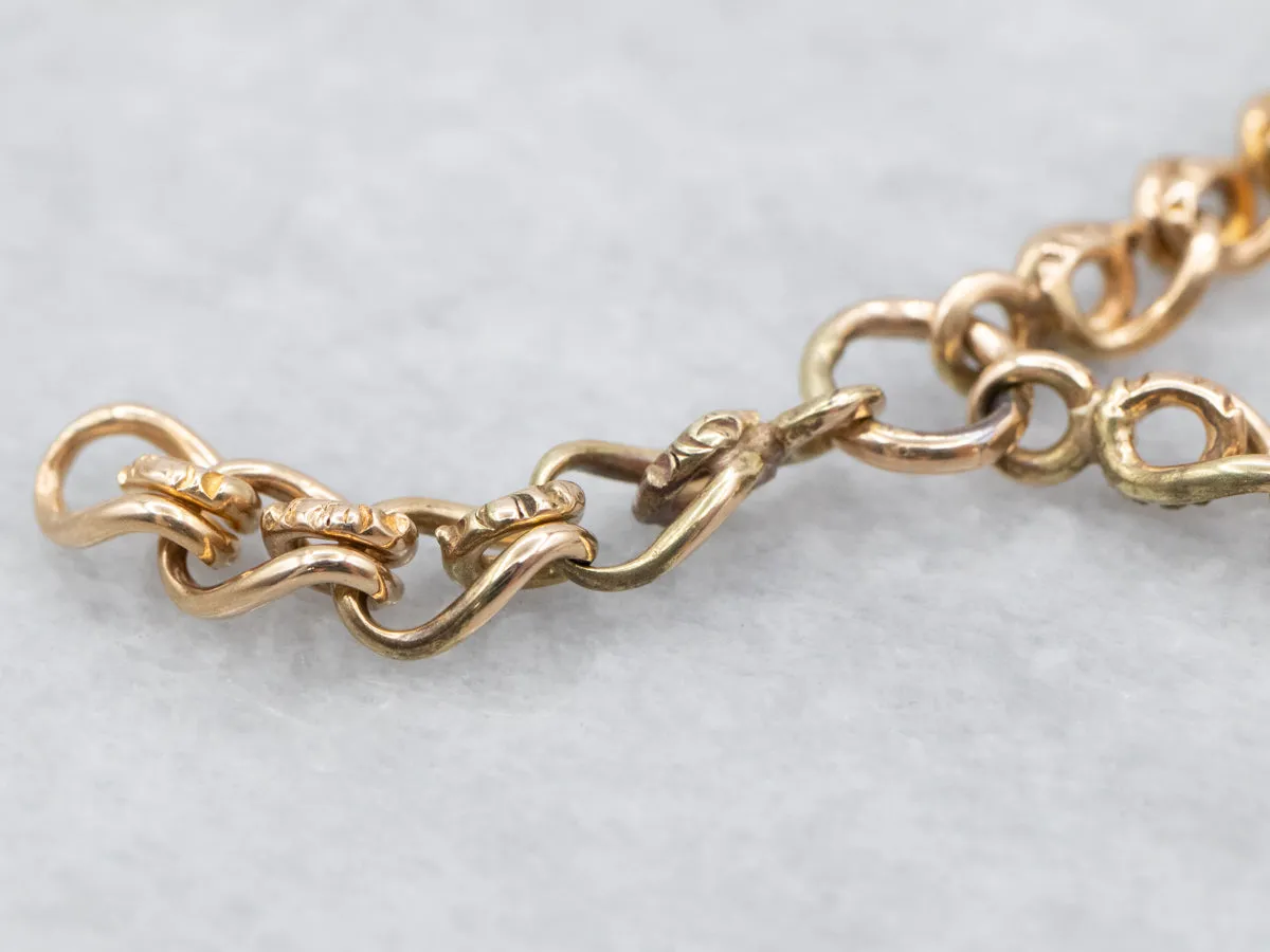 Antique Gold Fancy Etched Watch Chain