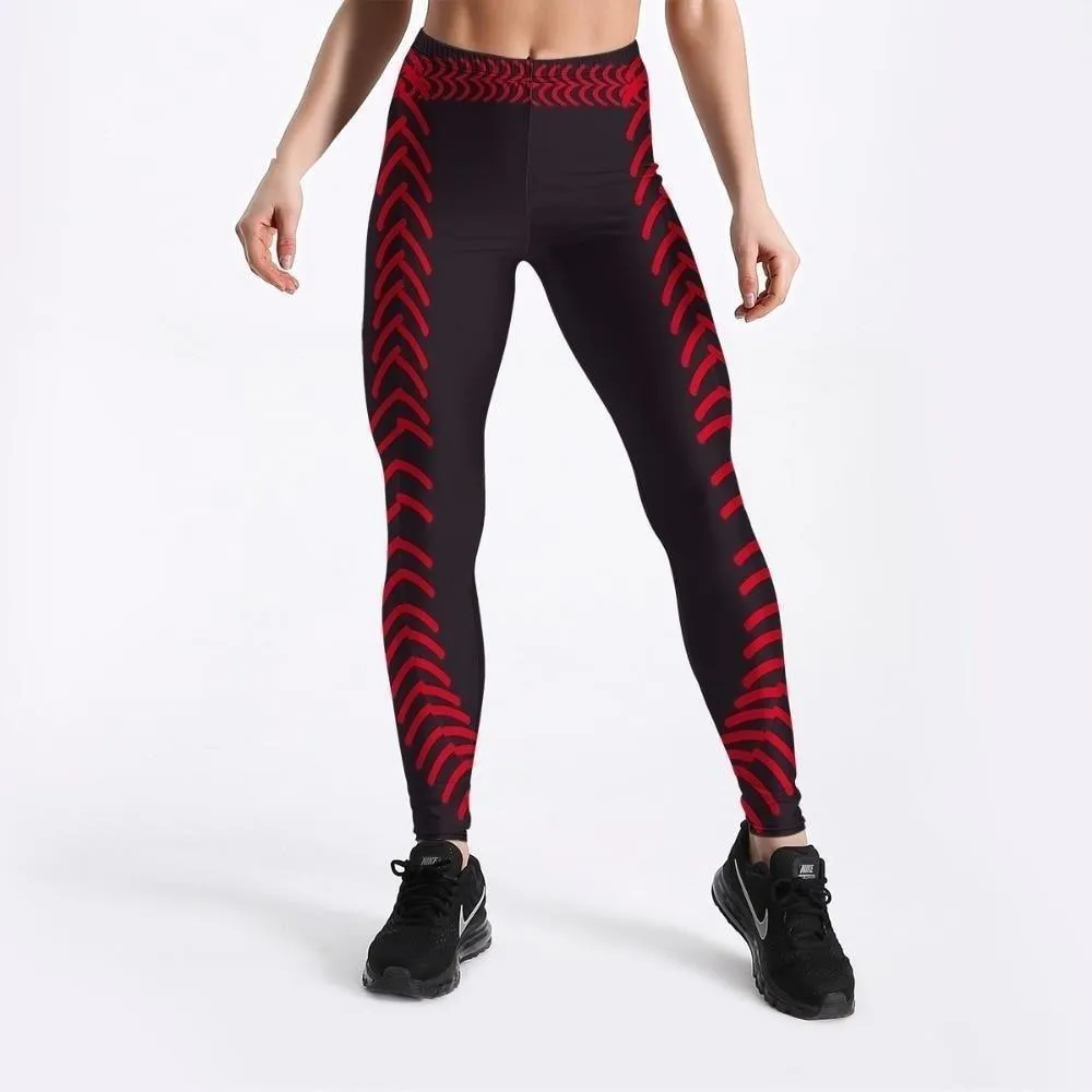 Arrow Printed Red Black Color Slim Punk Workout Leggings for Women