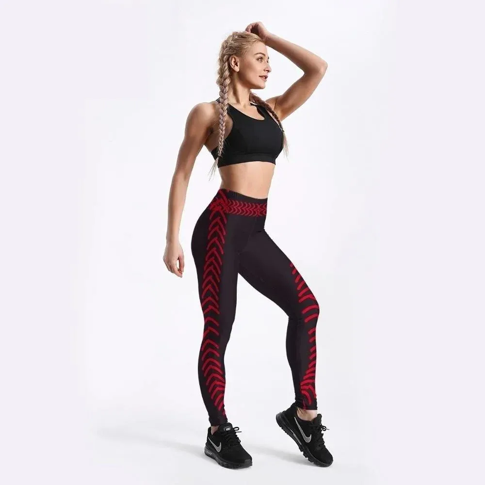 Arrow Printed Red Black Color Slim Punk Workout Leggings for Women