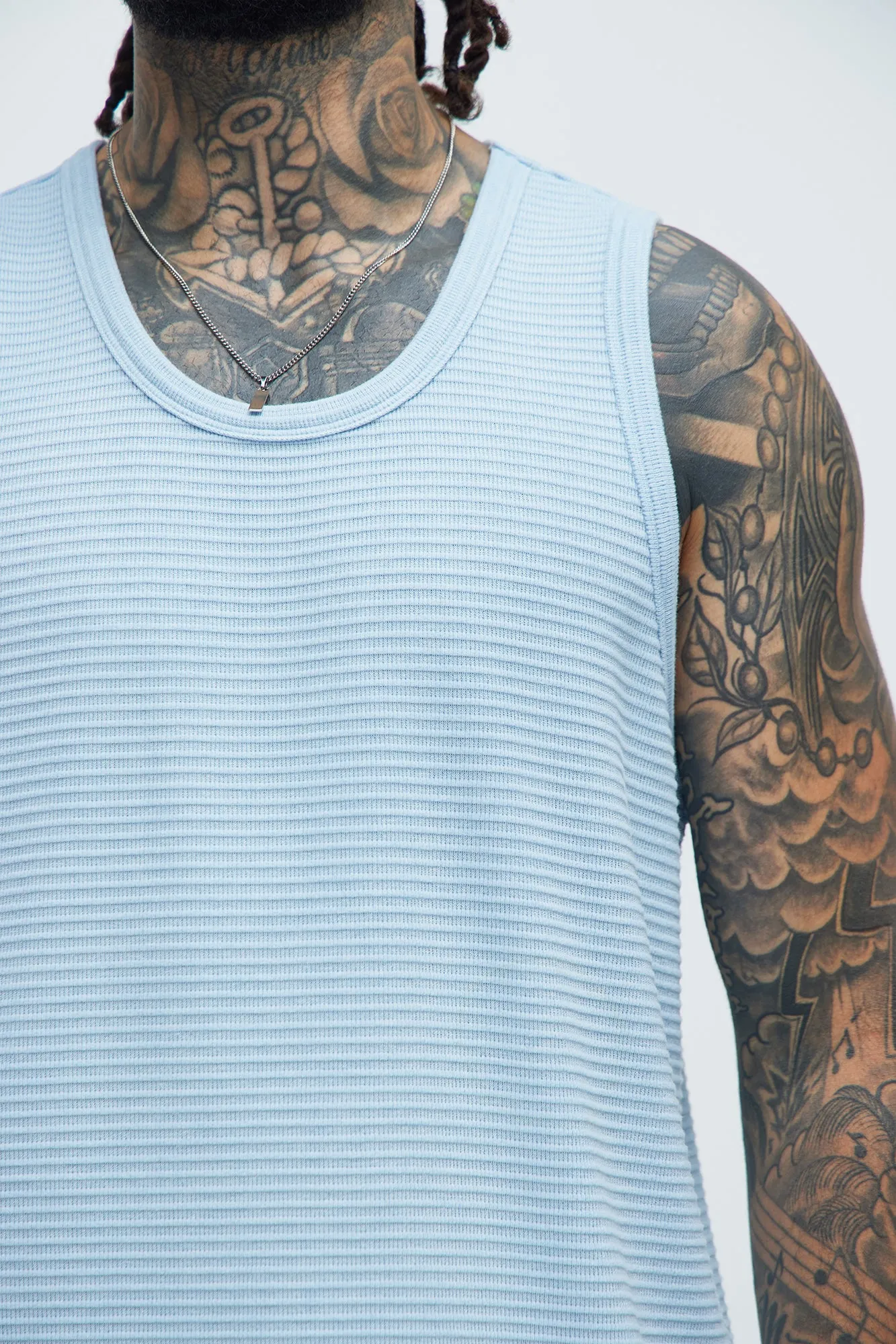 Athens Rib Textured Relaxed Tank - Light Blue