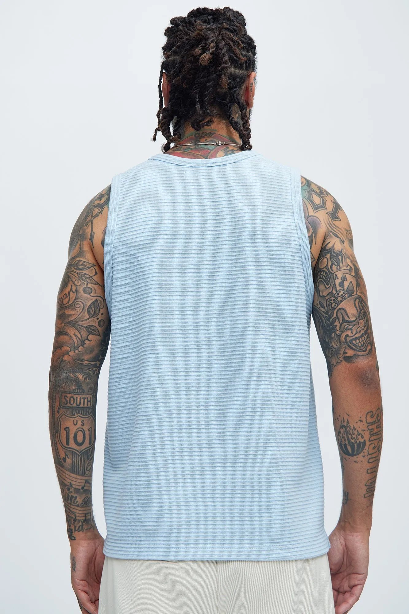 Athens Rib Textured Relaxed Tank - Light Blue