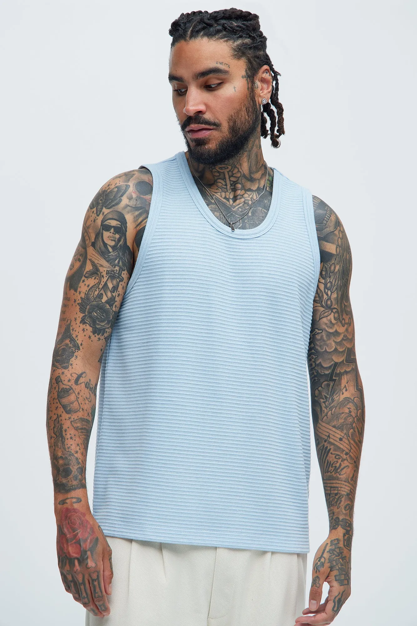 Athens Rib Textured Relaxed Tank - Light Blue