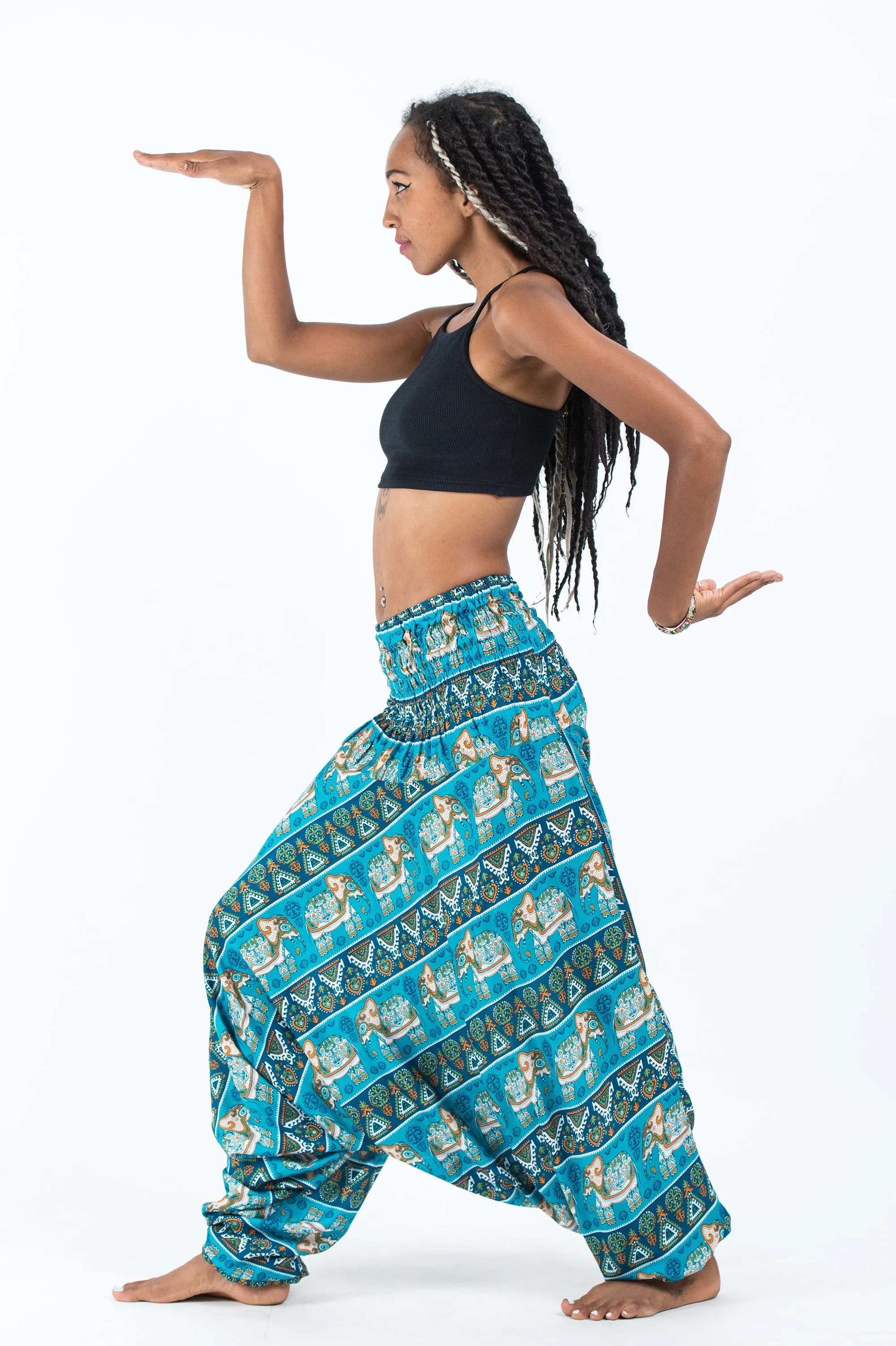 Aztec Elephant 2-in-1 Jumpsuit Elephant Pants in Ocean Blue