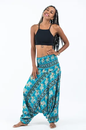 Aztec Elephant 2-in-1 Jumpsuit Elephant Pants in Ocean Blue