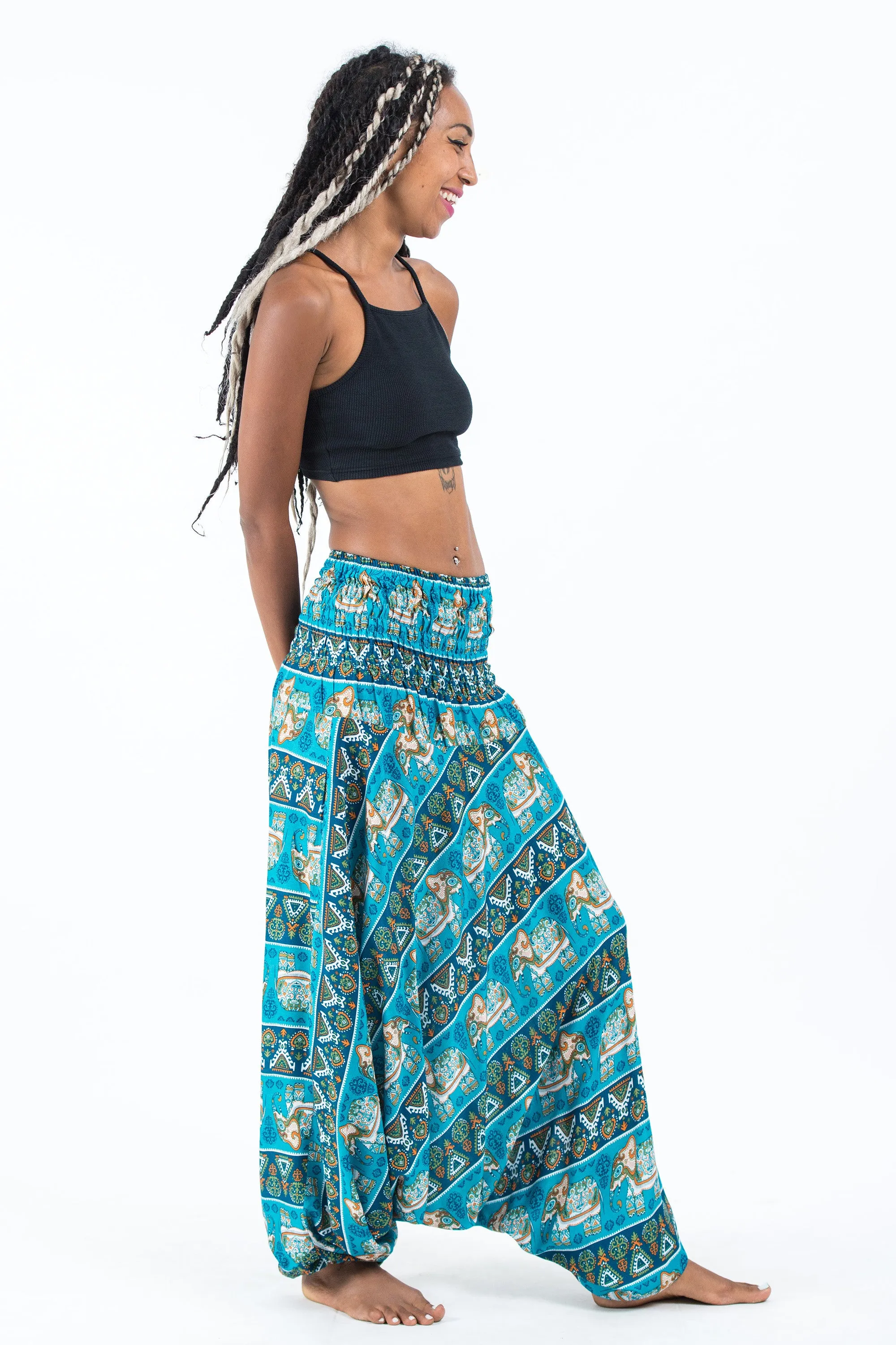 Aztec Elephant 2-in-1 Jumpsuit Elephant Pants in Ocean Blue