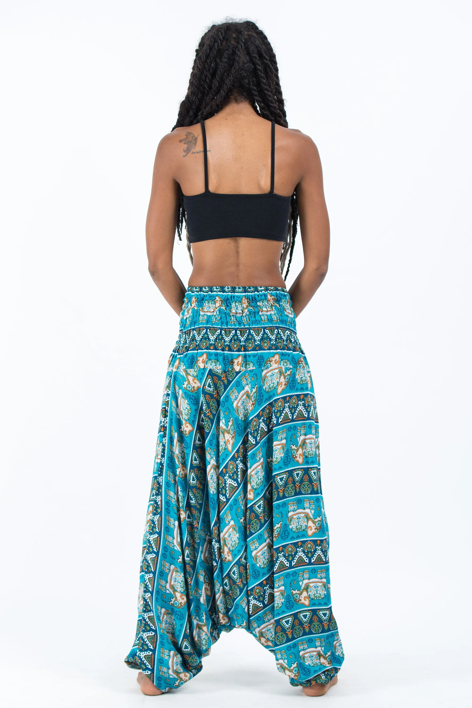 Aztec Elephant 2-in-1 Jumpsuit Elephant Pants in Ocean Blue