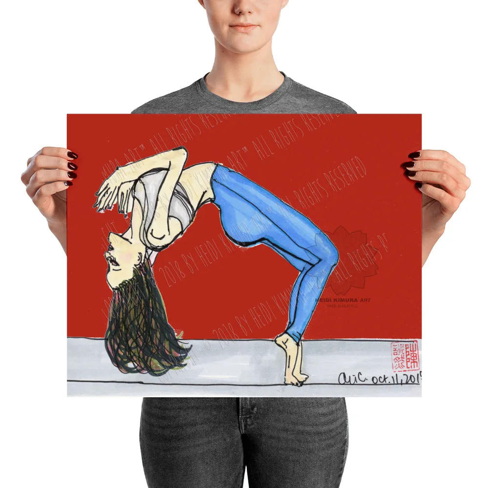 Backbend Brunette Yogini Yoga Pose Art Poster For Yoga Studios, Made in USA/ Europe