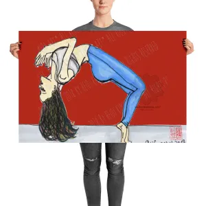 Backbend Brunette Yogini Yoga Pose Art Poster For Yoga Studios, Made in USA/ Europe