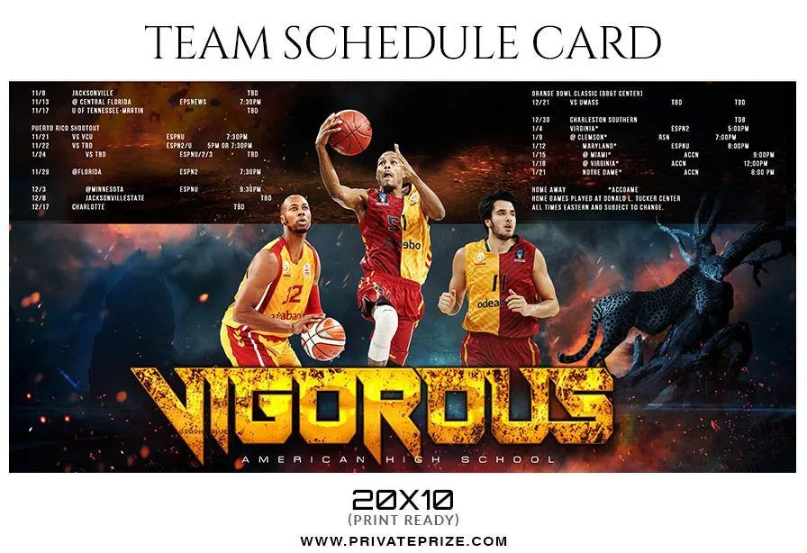 Basketball - Team Sports Schedule Card Photoshop Templates