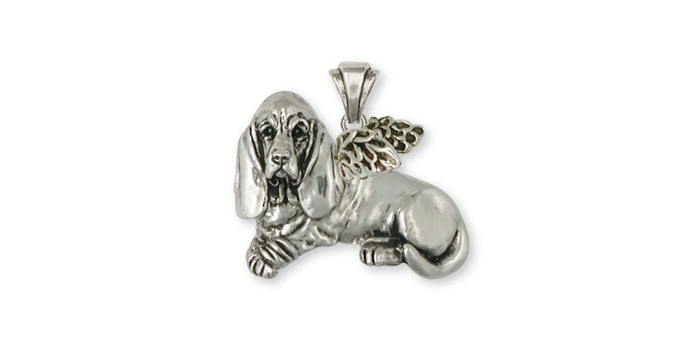 Basset Hound Angel Pendant Jewelry Sterling Silver Handmade Dog Pendant BAS4-AP