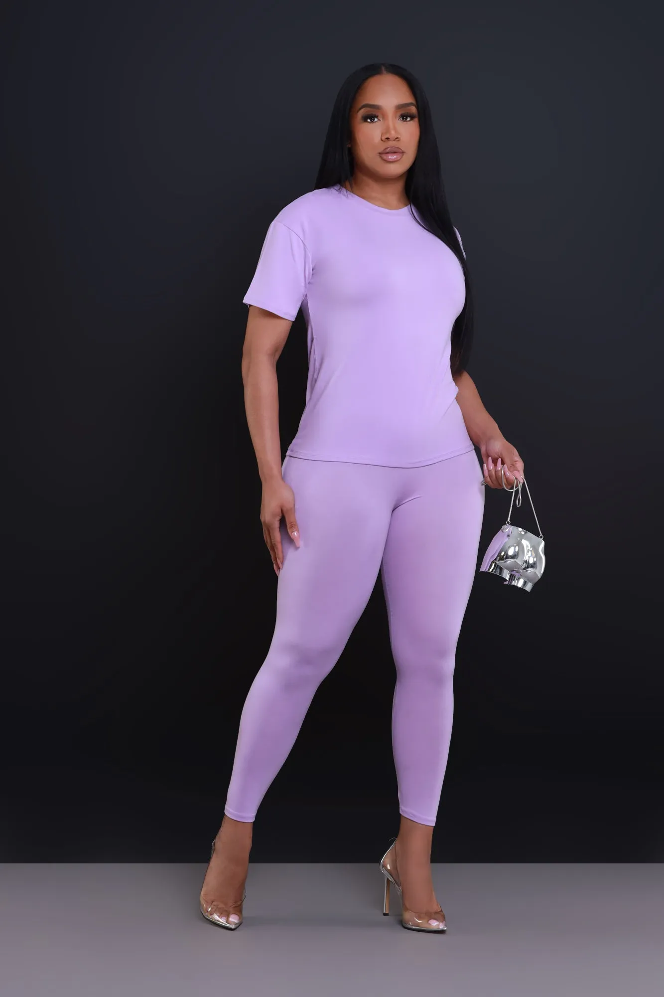 Be Great Short Sleeve Legging Set - Lilac