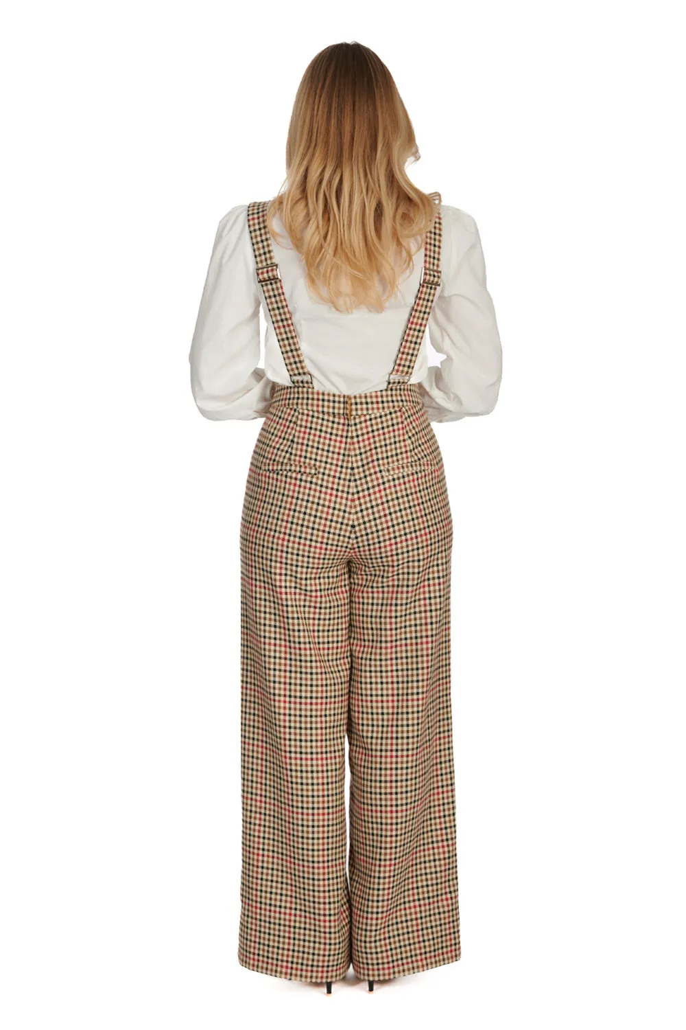 Beige Plaid Hilda Overall Pants by Banned