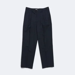 Benn Relaxed Light Wool Pleated Trouser - Dark Navy