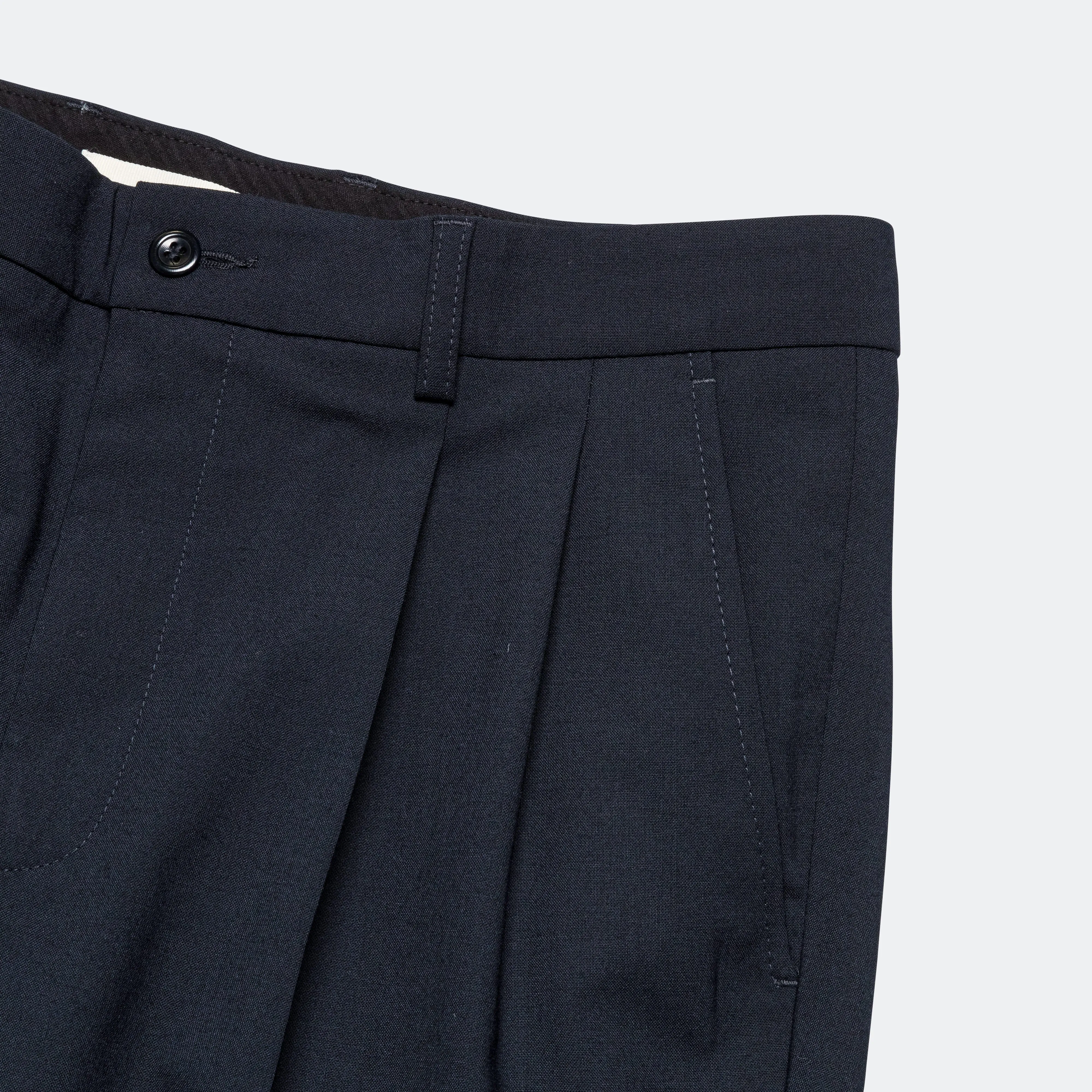 Benn Relaxed Light Wool Pleated Trouser - Dark Navy