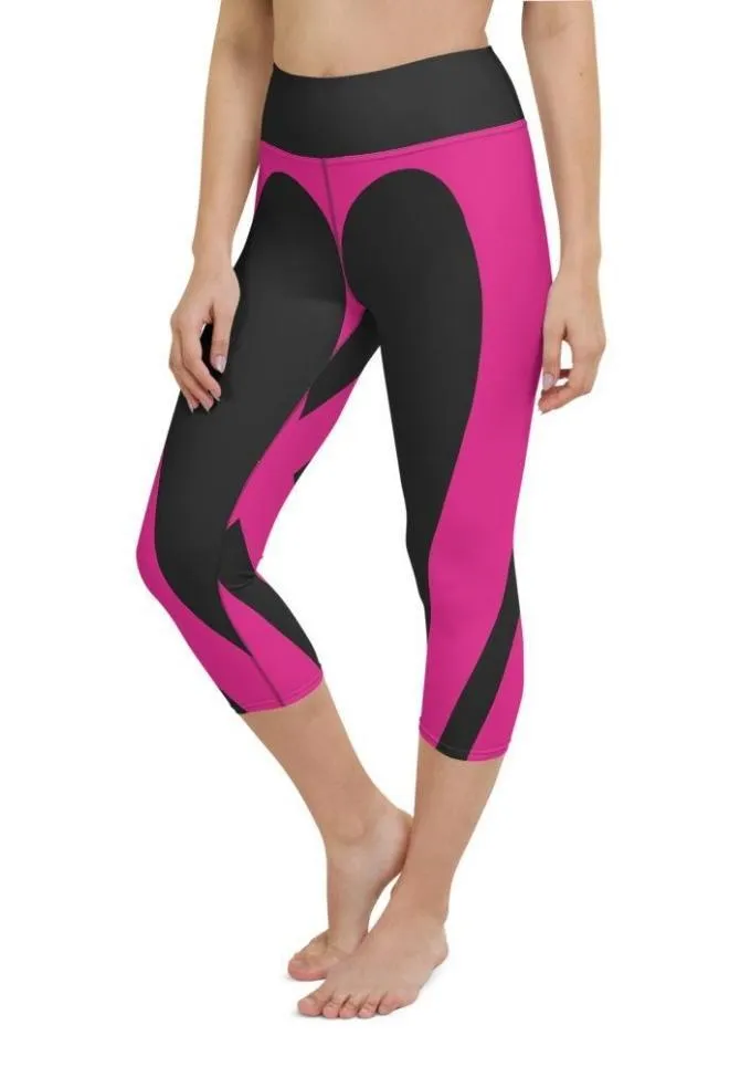 Black & Pink Heart Shaped Yoga Capris