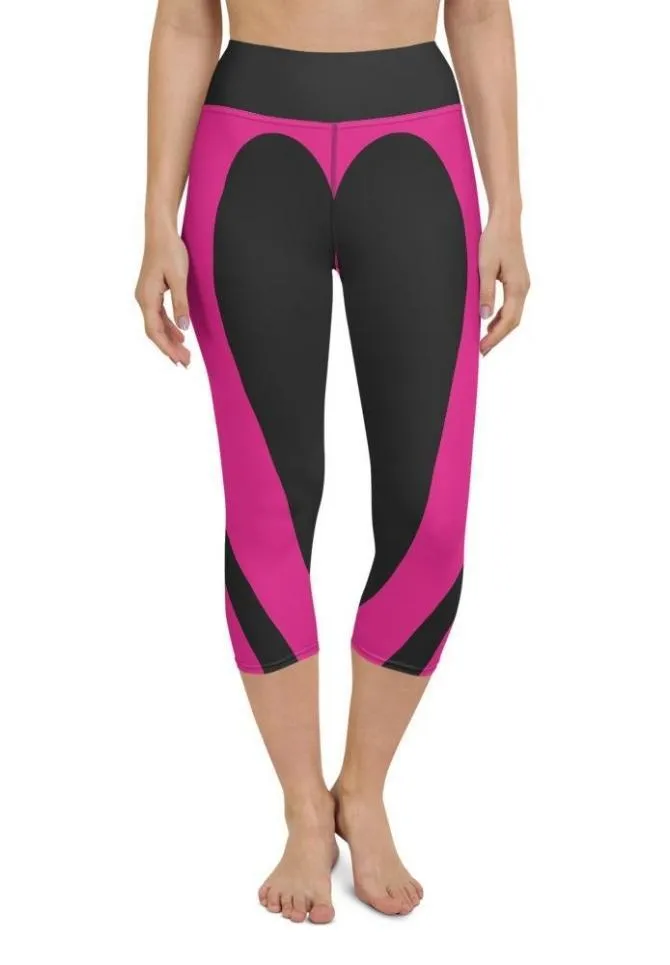 Black & Pink Heart Shaped Yoga Capris