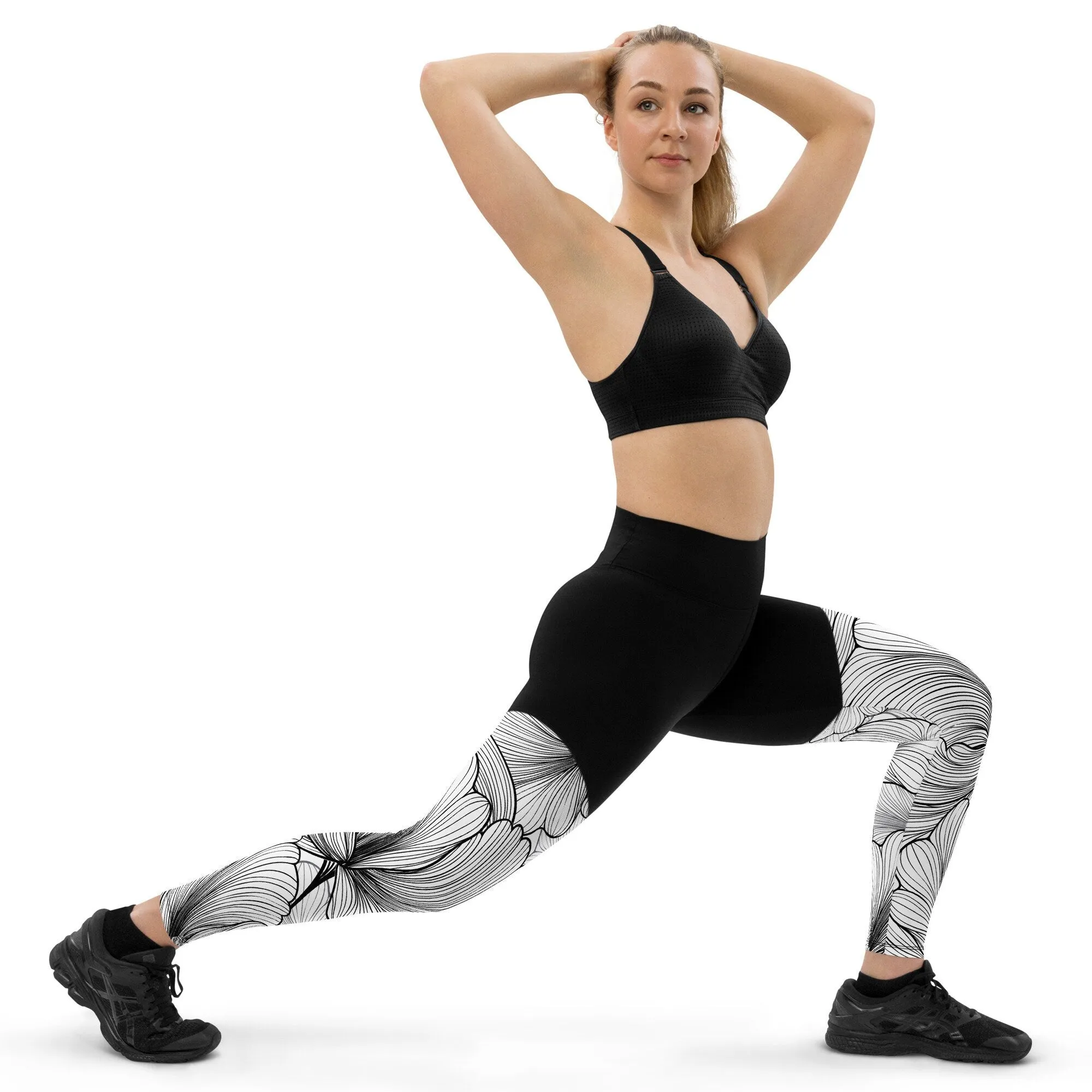 Black and White Abstract Lines Womens Compression Sports Leggings Gym Gift