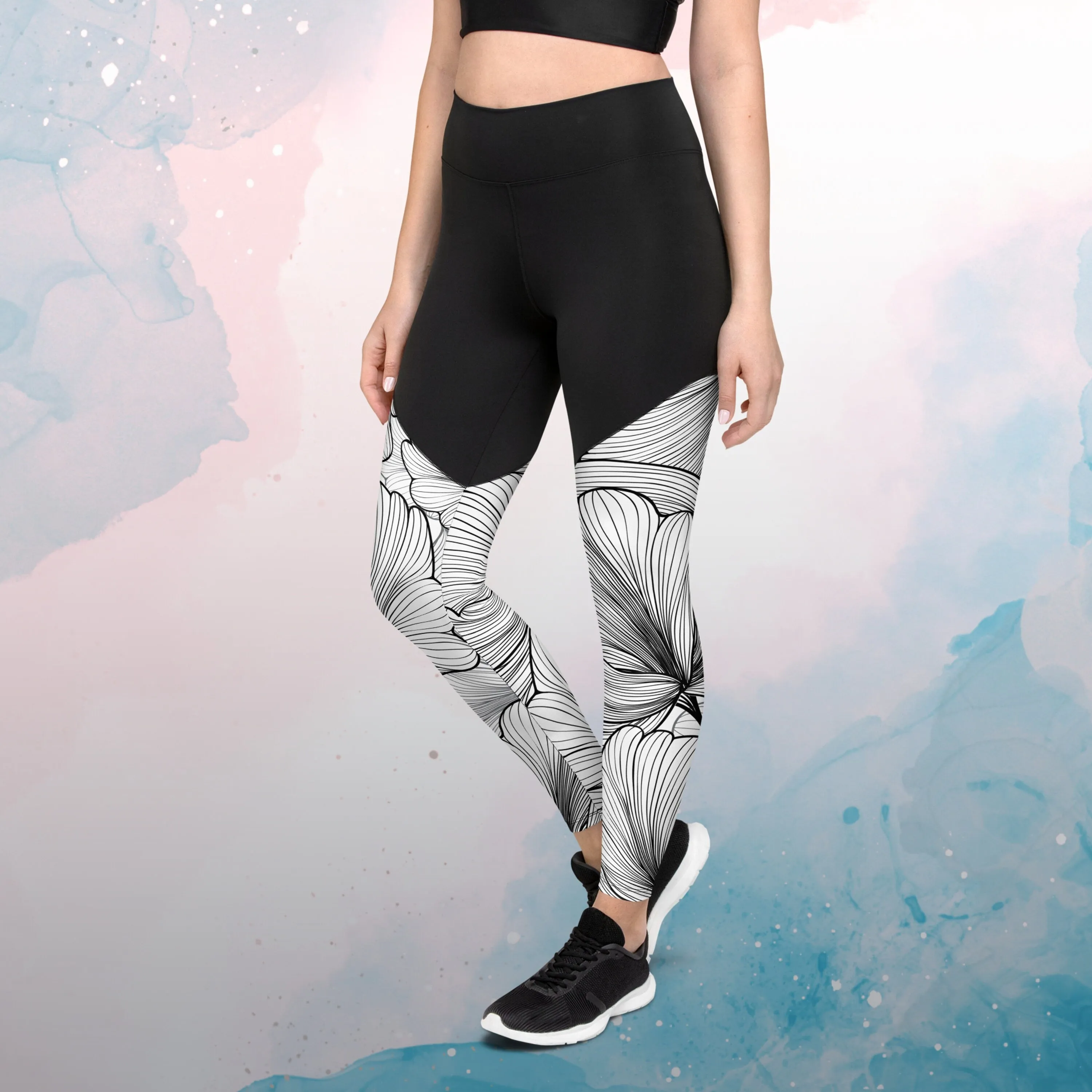 Black and White Abstract Lines Womens Compression Sports Leggings Gym Gift