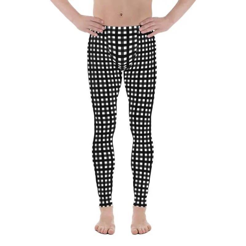 Black White Buffalo Meggings, Plaid Print Best Men's Leggings Tights-Made in USA/EU