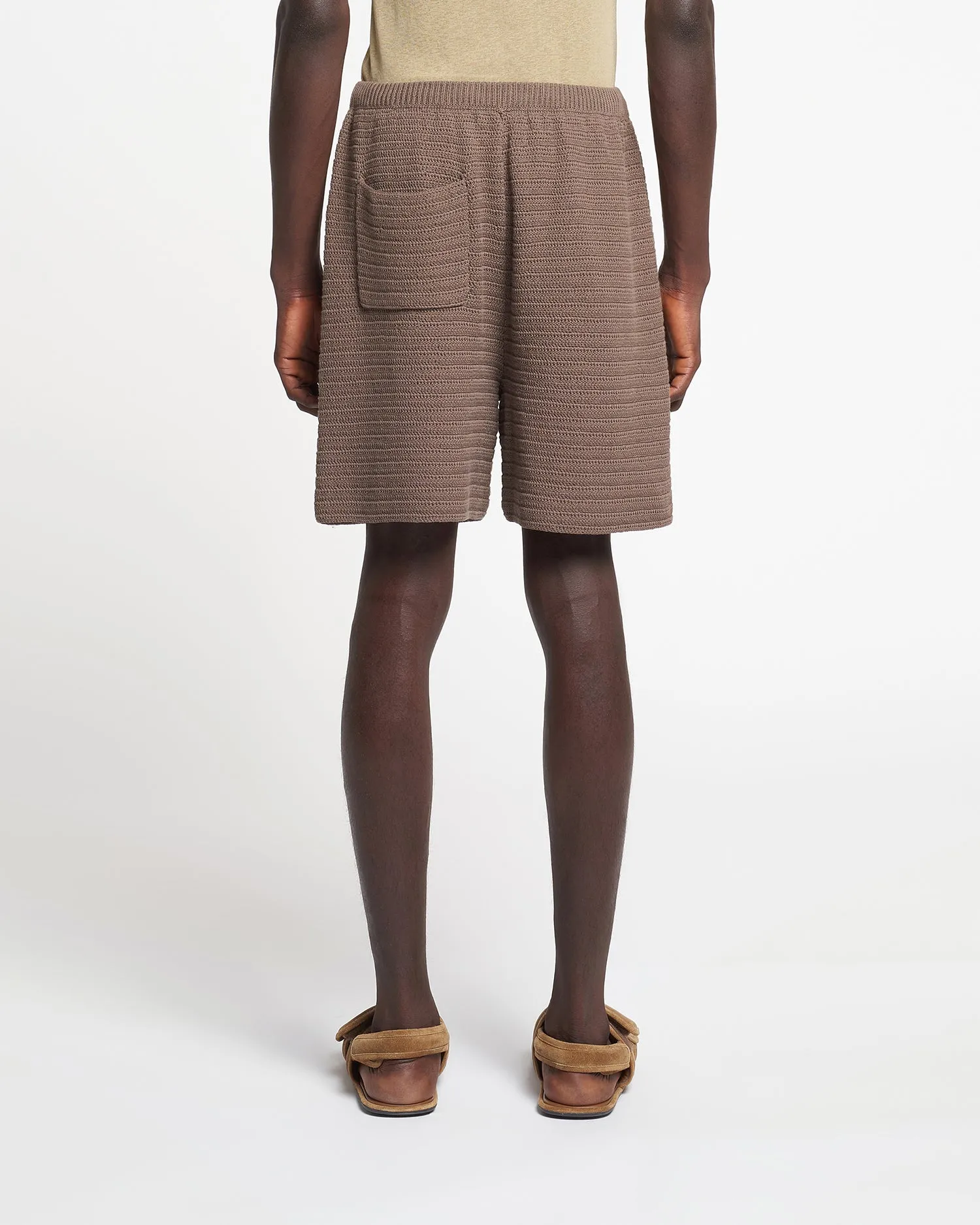 Caden - Linear Crochet Shorts - Fossil Brown