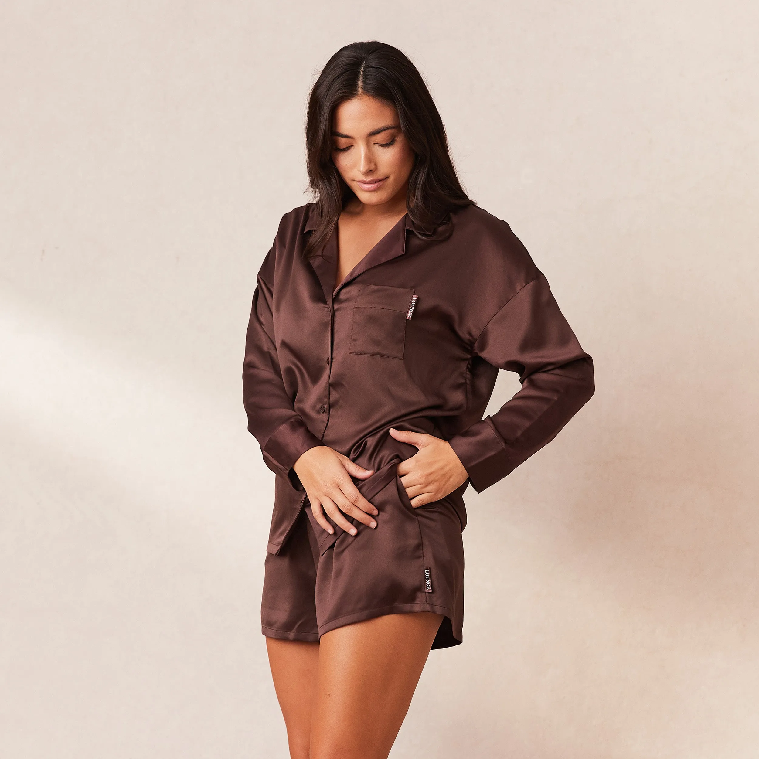 Classic Satin Pyjama Shorts - Chocolate