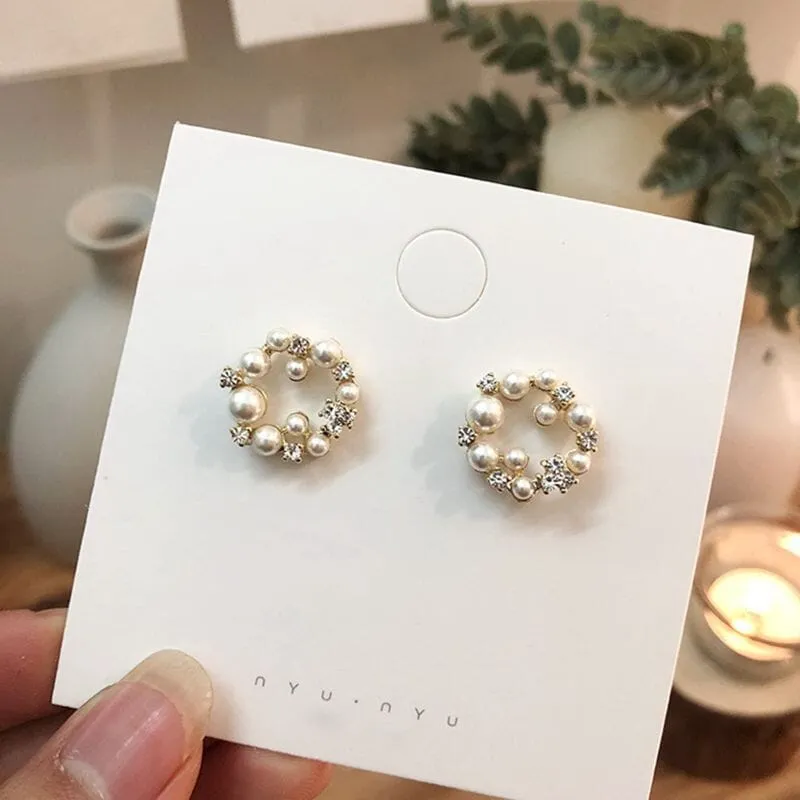 Colorful Rhinestone Wreath Sweet Flower Stud Earrings