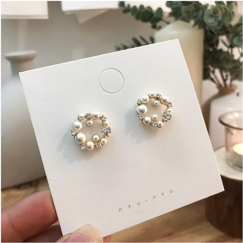 Colorful Rhinestone Wreath Sweet Flower Stud Earrings