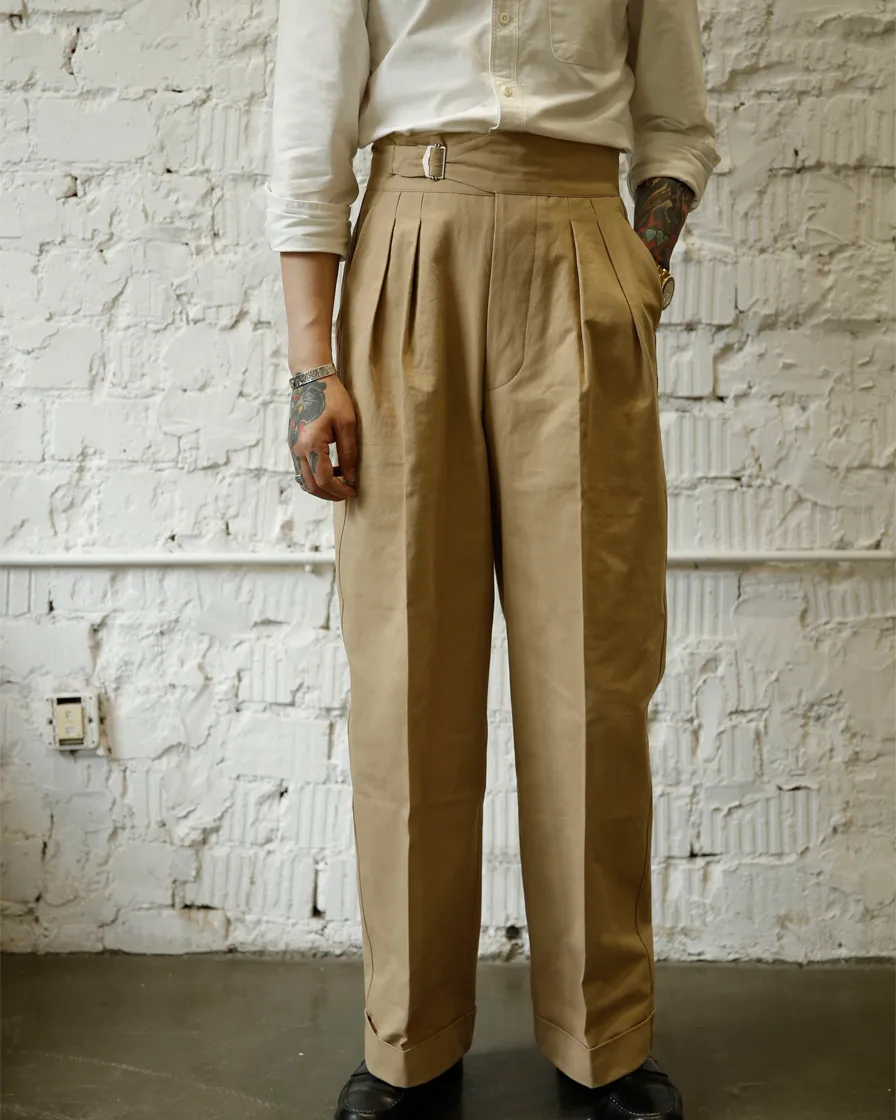 Double Pleated Single Buckle Trousers