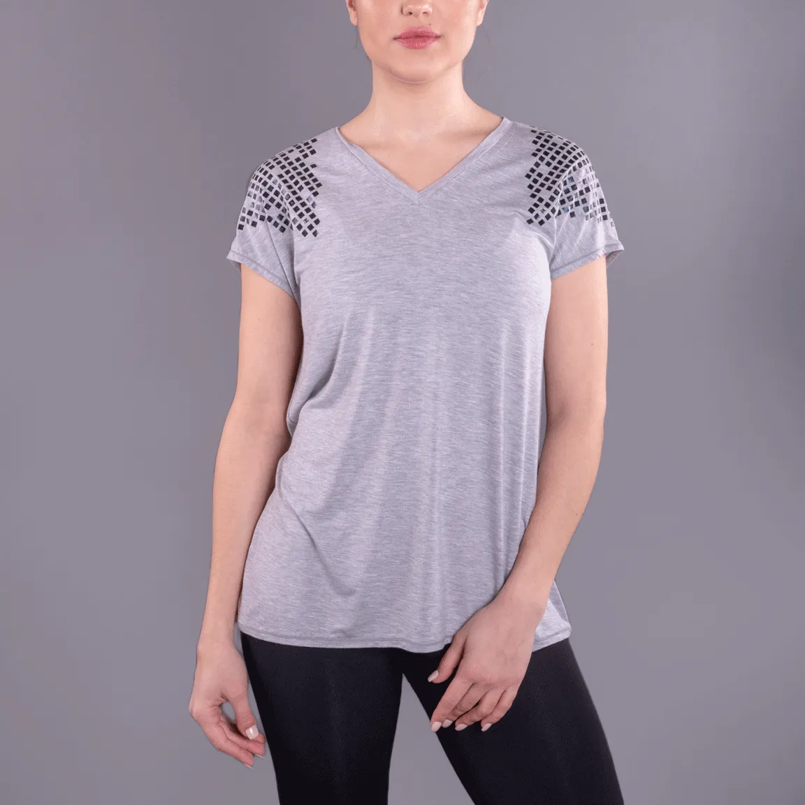 Final Sale Black Foil Gladiator Easy V-Neck Gray Tee