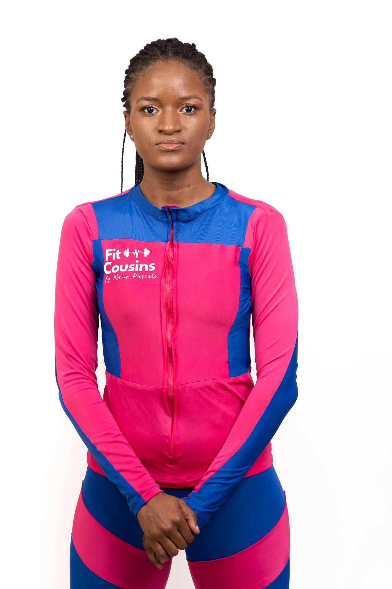 Flirty Trendy Pink and Blue Gym Outfit Set for ladies - Long Sleeves - FULL SET