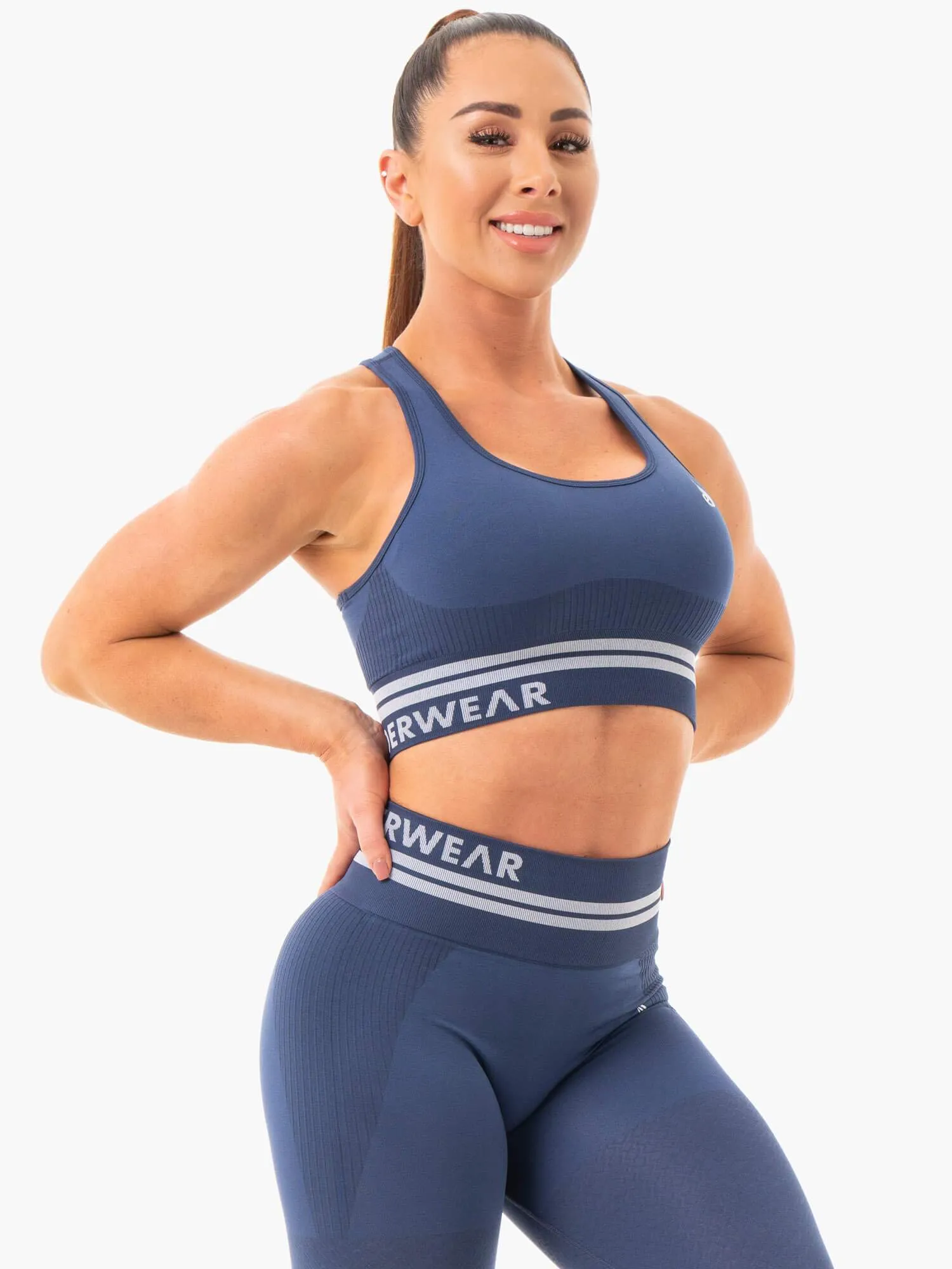 Freestyle Seamless Longline Sports Bra - Steel Blue