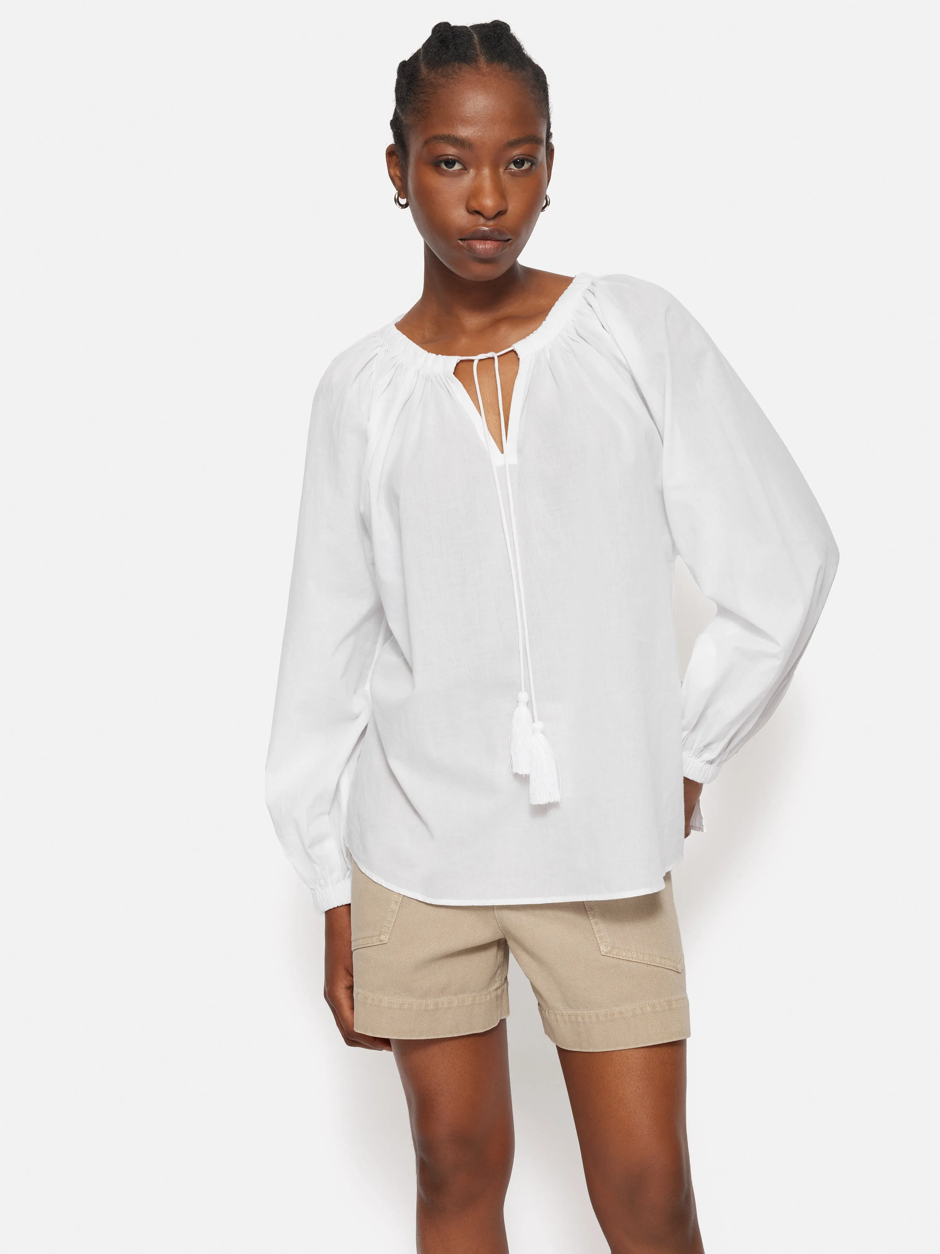 Gauze Gathered Top | White