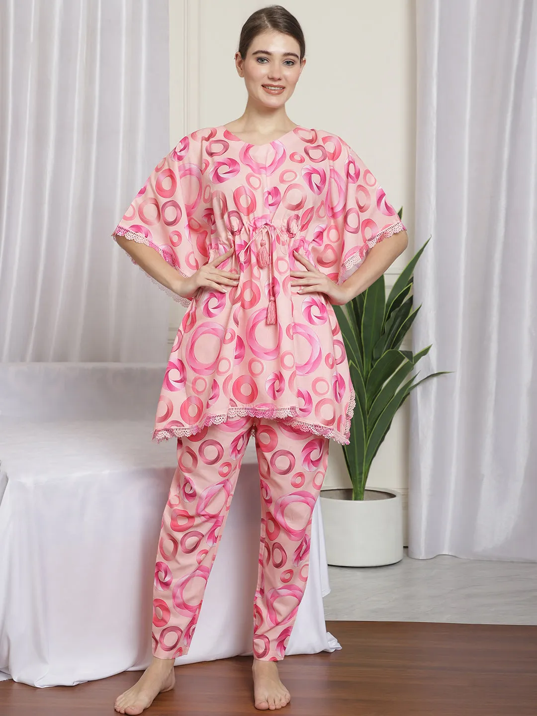 GEOMETRIC PRINTED RAYON CO-ORD SET WITH TROUSERS