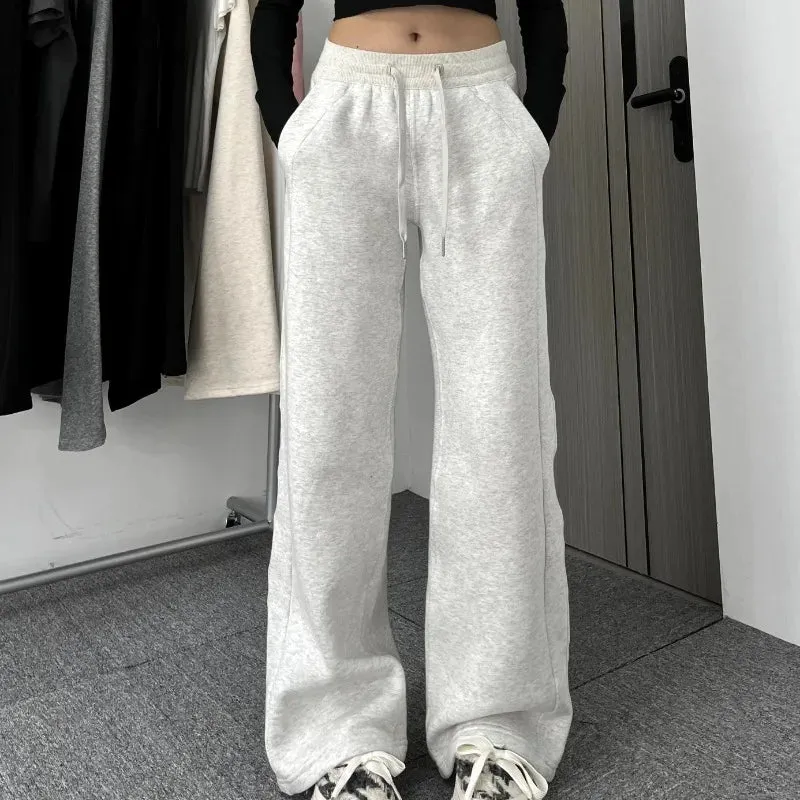 Getadme Grey Sweatpants Women Baggy High Waist Straight Jogger Pants Korean Fashion Autumn Winter Warm Sports Trousers Casual